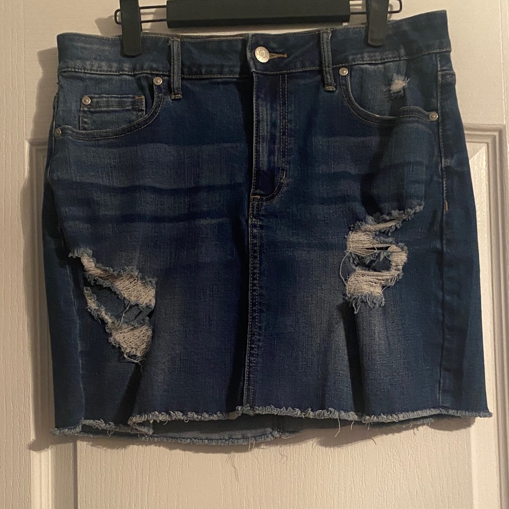 Guess Blue Distressed Denim Pencil Skirt